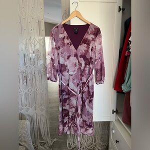 Purple Wrap Midi Dress with Bishop Sleeves $32